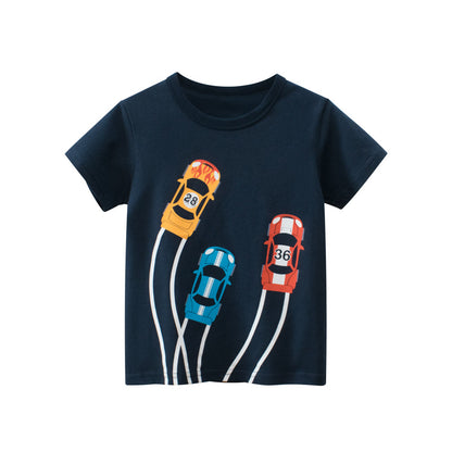 Baby Boy Cartoon Car Print Cool Short-Sleeved Tops