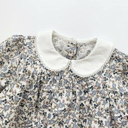 Baby Girl Flower Print Pattern Doll Neck Long Sleeve Shirt Blouses My Kids-USA