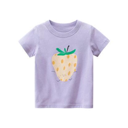 Toddle Girl Cartoon Strawberry Graphic Lovely Summer Tee