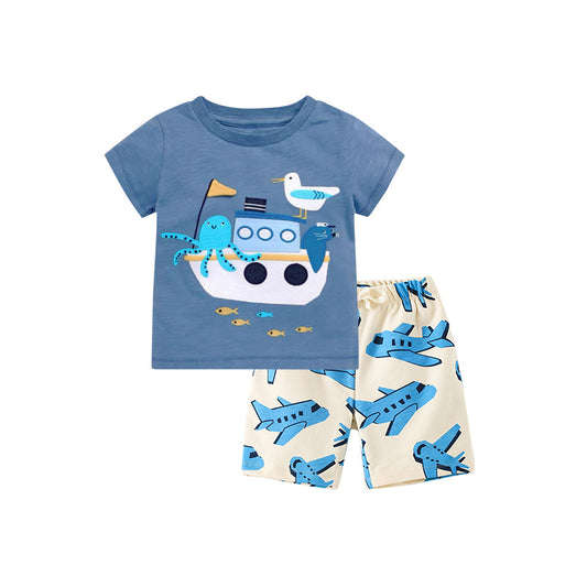 Baby Boy Cartoon Graphic Western Style Clothing Sets