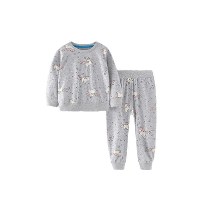 Baby Girl Allover Unicorn Pattern Solid Color Hoodie Combo Trousers 1-Piece Sets My Kids-USA