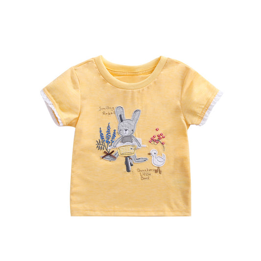 Baby Girl Embroidered Pattern Short Sleeve Crewneck Tee
