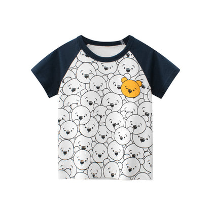 Baby Boy Animal Bear Print Color Matching Design Lovely T-Shirt In Summer