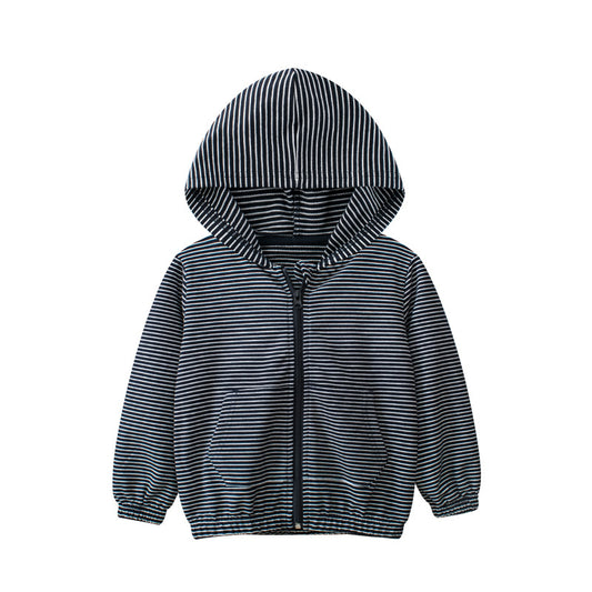 Baby Boy Striped Graphic Zipper Front Design All Match Coat