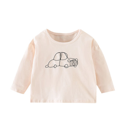 Baby Girl Car Emboidered Graphic Long Sleeve Loose Shirt My Kids-USA