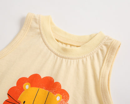 Baby Boy And Girl Animal Tiger Print Sleeveless Top Combo Shorts  Sets