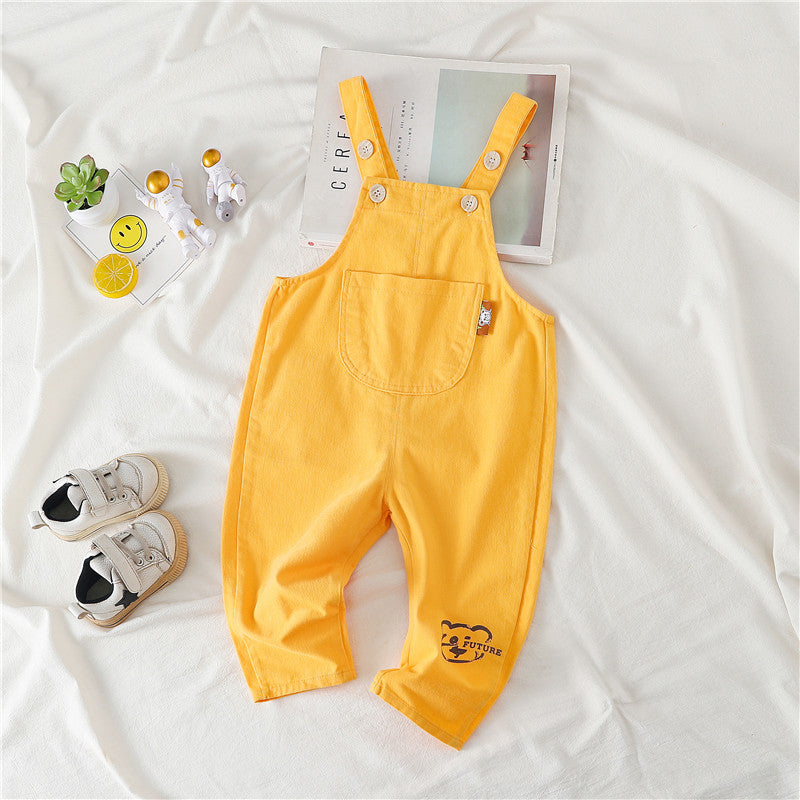 Baby Unisex Cartoon Embroideried Solid Overalls Pants