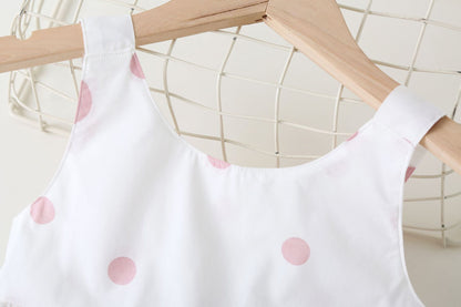 Baby Girls Polka Dot Pattern Sleeveless Round Collar Dress With Bow Decoration