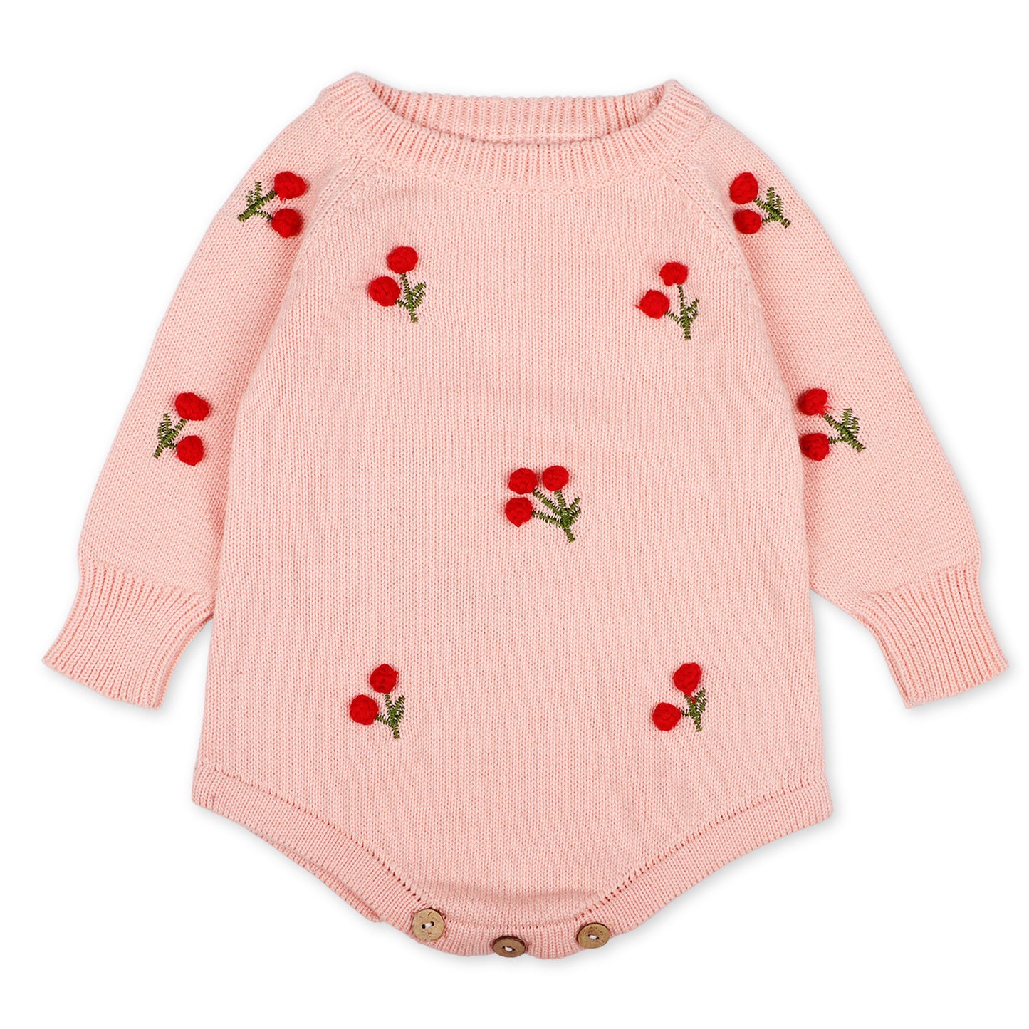 Baby Girl 3D Cherry Pattern O-Neck Long Sleeves Knit Bodysuit My Kids-USA