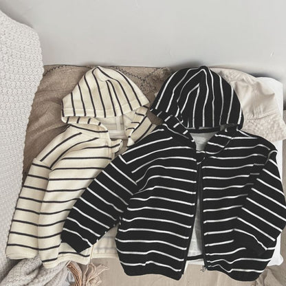 Baby Striped Pattern Single Breasted Design Long Sleeve Coat With Hat My Kids-USA