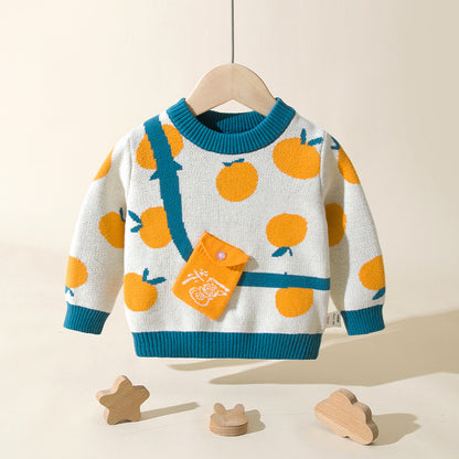 Baby Fruit Pattern False Bodycross Bag Design Pullover Sweater