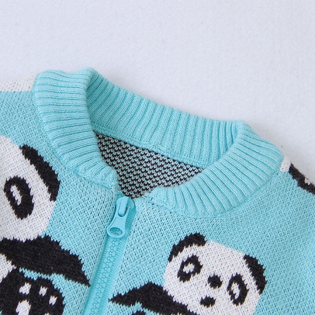 Baby Cartoon Panda Graphic Zipper Front Design Knitted Thermal Cardigan My Kids-USA