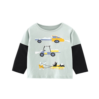 Baby Boy Cartoon Truck Pattern False 2 Piece Design Soft Shirt My Kids-USA