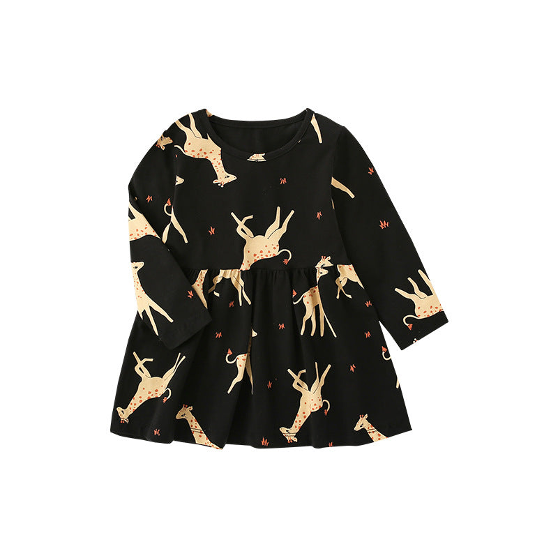 Baby Girl Animal Print Pattern A-Line Design Loose Dress In Autumn