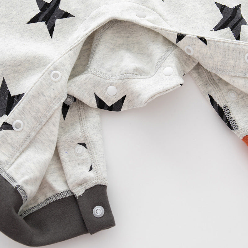 Baby Star Graphic Shoulder Buckle Design Long Sleeve Comfy Romper My Kids-USA