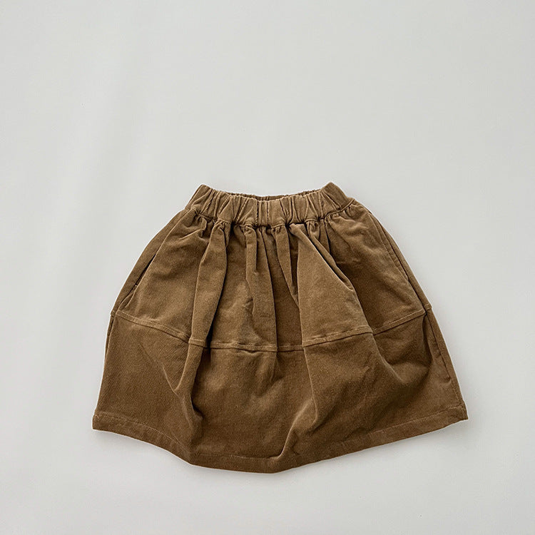 Baby Solid Color Corduroy Fabric Casual Lantern Skirt