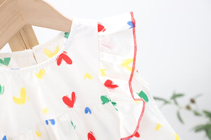 Baby Girl Heart Print Ruffle Design Sleeveless Dress In Summer, MyKids-USA®, Baby & Toddler Dresses, MyKids-USA -  -  -  -  -  -  - 