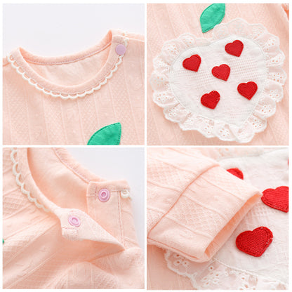 Baby Girl Solid Color Lace Heart Patchwork Design Long-Sleeved Rompers My Kids-USA