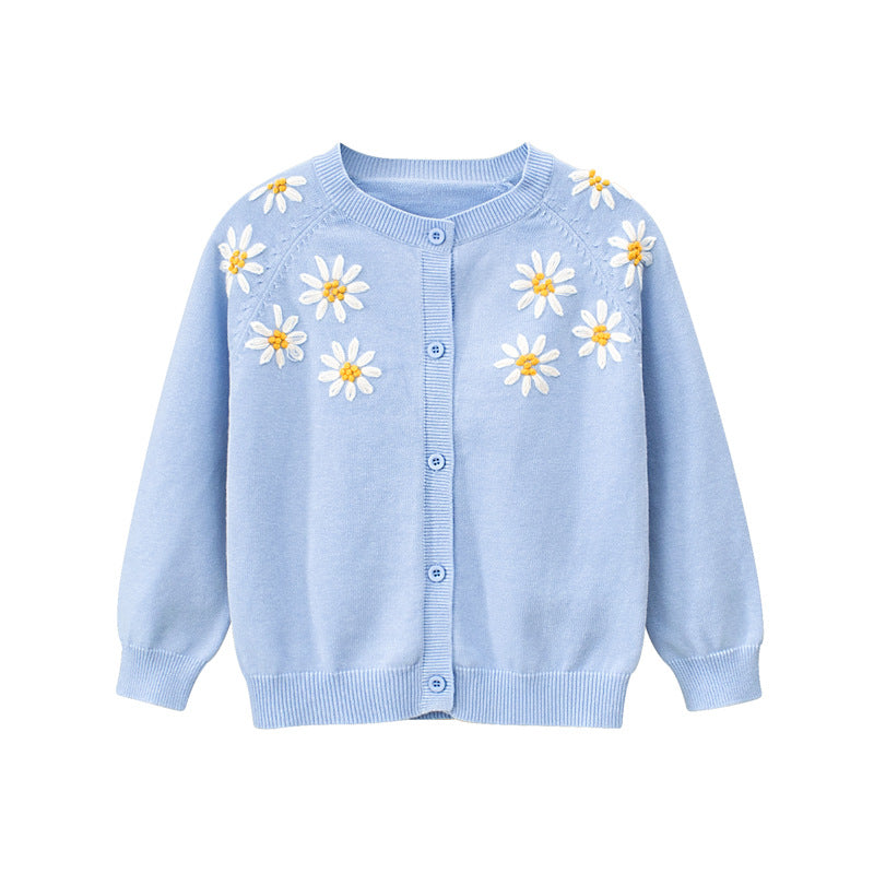 Baby Girl Flower Embroidered Pattern Korean Style Cardigan My Kids-USA