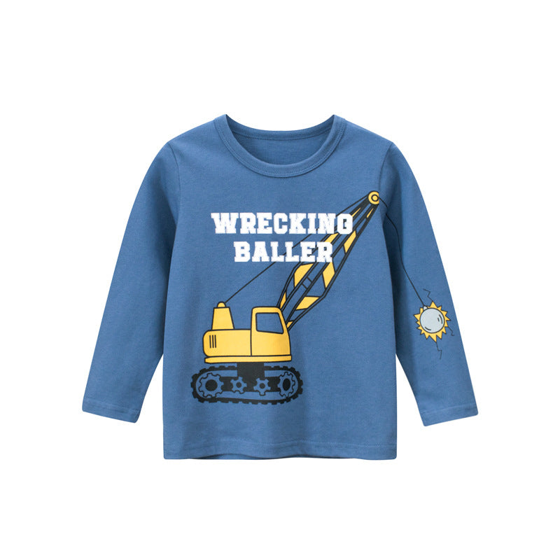 Baby Boy Cartoon Truck And Letter Print Pattern Pure Cotton Tops