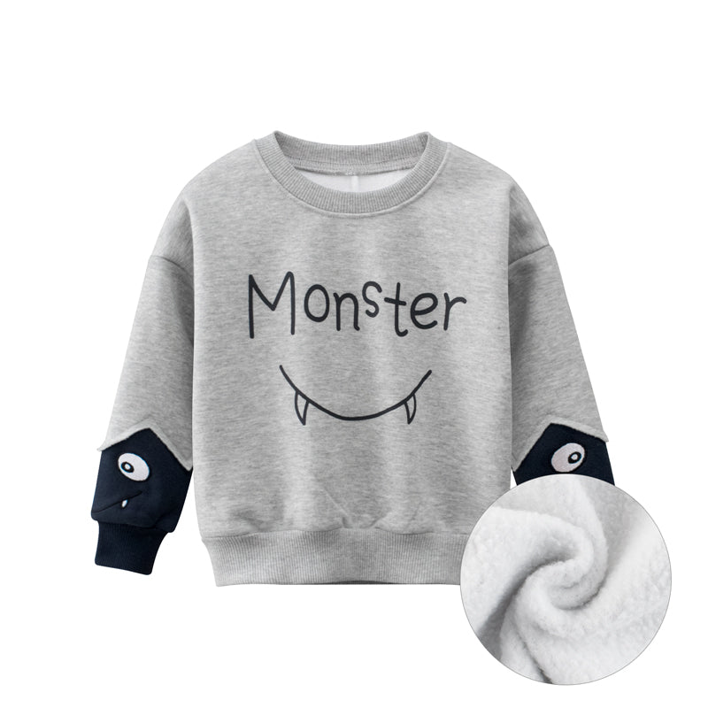 Boys Monster Pattern Letter Print Round Collar Sweatshirt