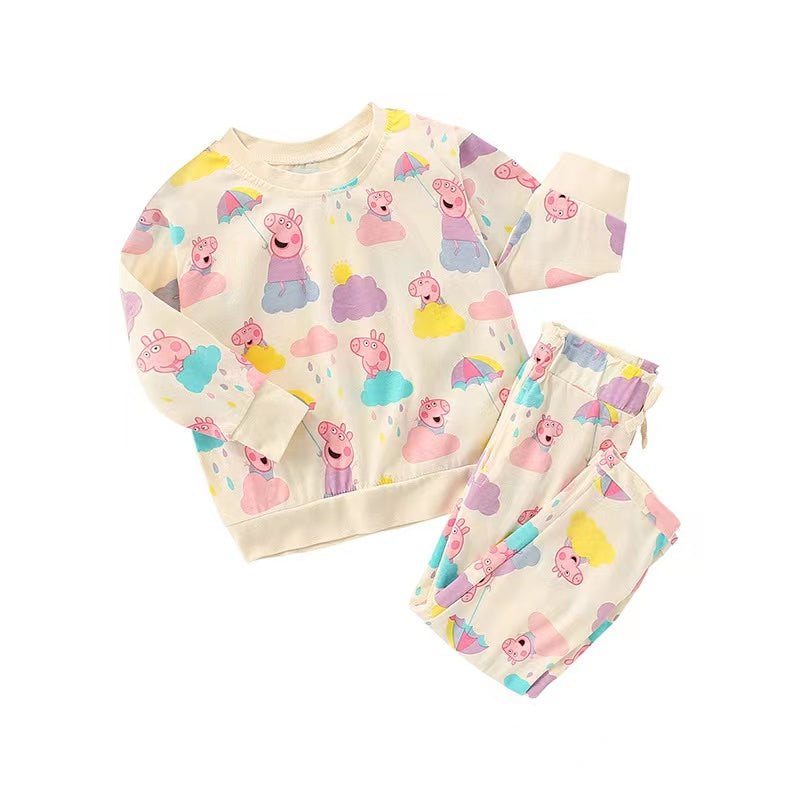 Baby Girl Piggy Print Pattern Hoodies Combo Pants Cute Casual Sets My Kids-USA