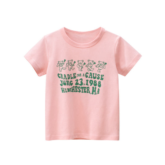 Baby Girl Cartoon Print O-Neck Short Sleeved T-Shirt In Summer