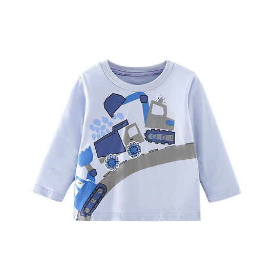 Baby Boy Excavator Print Pattern Loose Pullover Shirt
