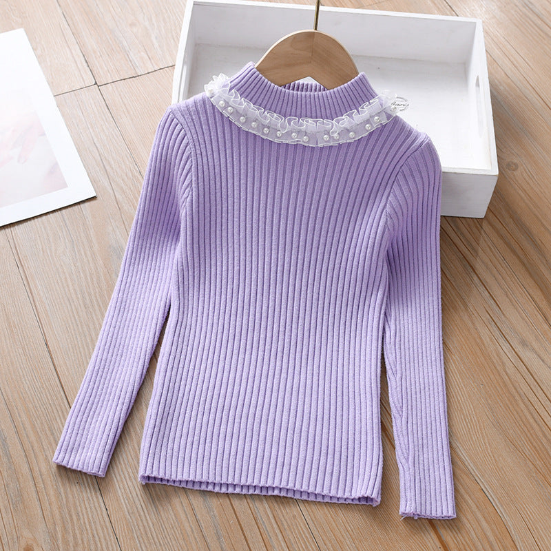 Baby Girl Solid Color Mesh Patched Design Pullover Soft Shirt My Kids-USA