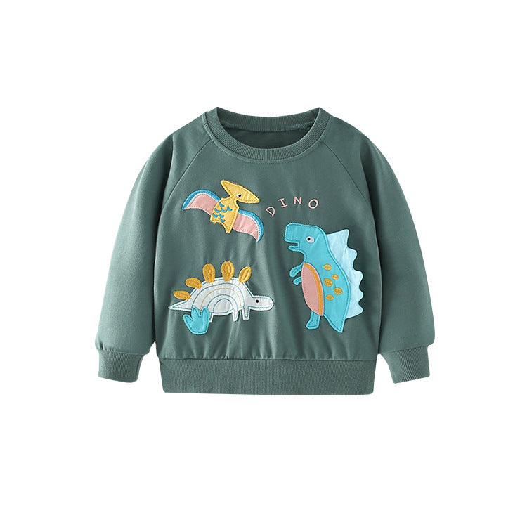Baby Cartoon Dinosaur Embroidered Pattern O-Neck Hoodies My Kids-USA