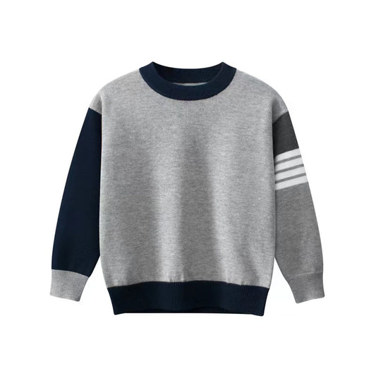 Suéter de punto con diseño de bloques de colores estilo universitario para bebés en otoño 