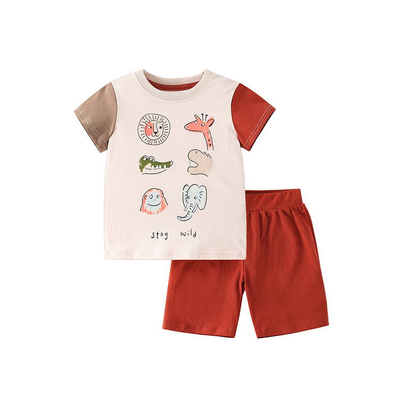Baby Boy Cartoon Animal Pattern Short Sleeve T-Shirt Sets