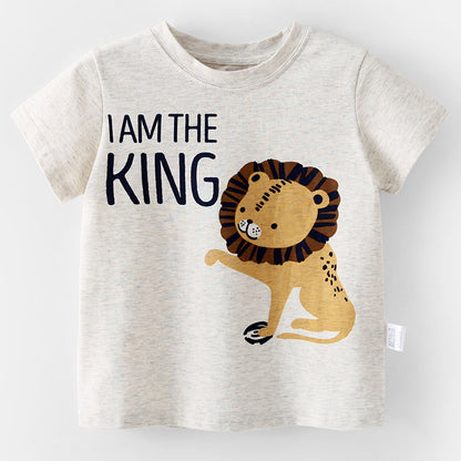 Baby Boy Animal Print Solid Color Loose T-Shirt In Summer