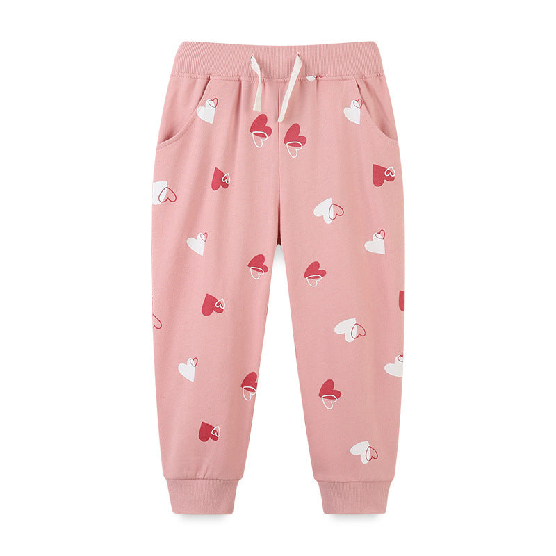 Baby Girl Heart Print Pattern Solid Color Cute Sport Trousers
