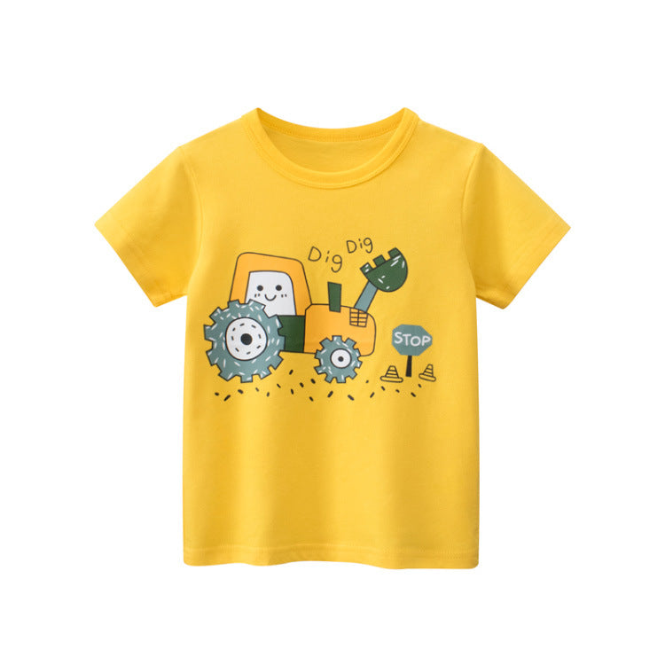 Baby Boy Cartoon Print O-Neck Short-Sleeved T-Shirt In Summer