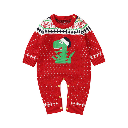 Baby Dinosaur And Dot Print Pattern Christmas Style Knit Warm Romper, MyKids-USA®, Baby One-Pieces, MyKids-USA -  -  -  -  -  -  - .