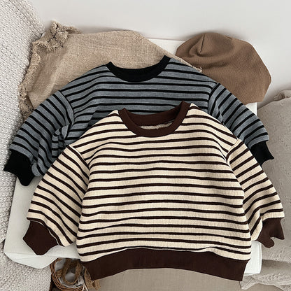 Baby Striped Pattern Long Sleeve Loose Crewneck Pullover Hoodies My Kids-USA