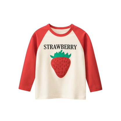 Baby Girl Strawberry Print Pattern Soft Cotton Crewneck Shirt, MyKids-USA®, Baby & Toddler Outerwear, MyKids-USA - Size/Age - 90 (12-24M) - Color - Red -  -  - JM2209211308-A