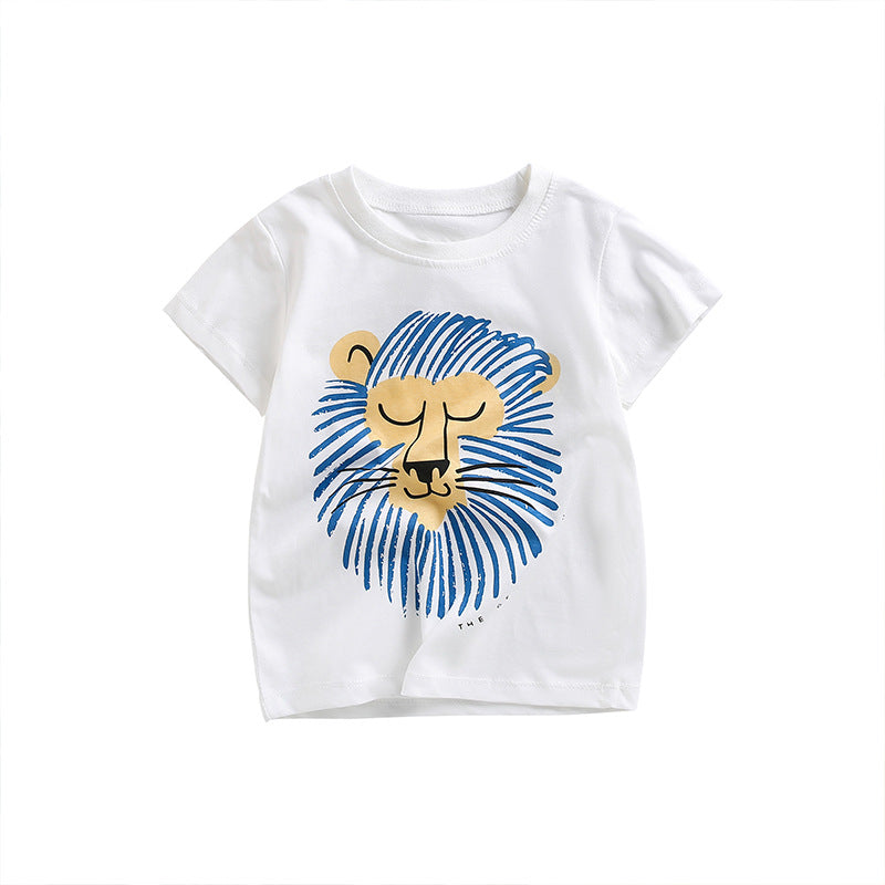 Tops en coton de qualité à motif de lion de dessin animé pour bébé garçon en été 