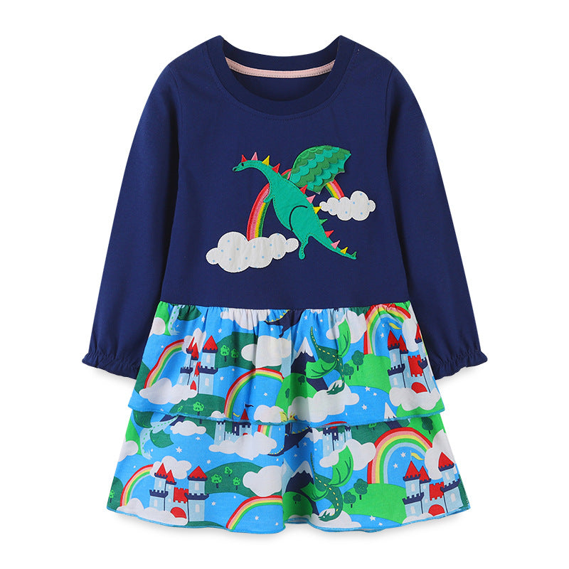 Baby Girl Cartoon Embroidered Pattern Loose Cotton Dress My Kids-USA