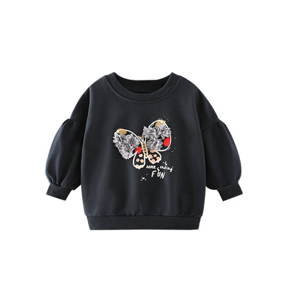 Baby Girl 3D Flower Patched Butterfly Graphic Puff Sleeve Hoodie, MyKids-USA®, Baby & Toddler Outerwear, MyKids-USA - Size/Age - 90 (12-24M) - Color - Black -  -  - JM2208191646-A