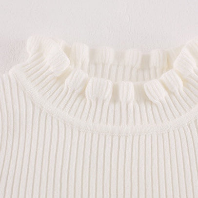 Baby Girl 1pcs Solid White Frill Trim Design Simply Style Knitting Sweater My Kids-USA