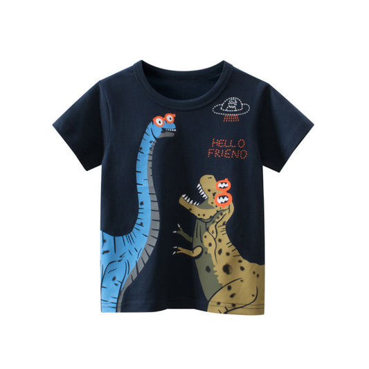 Baby Boy Dinosaur Print Round Collar Short-Sleeved Tee Shirt In Summer