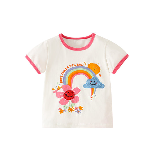 Baby Girl Rainbow Pattern Patched Design Colorblock T-Shirt