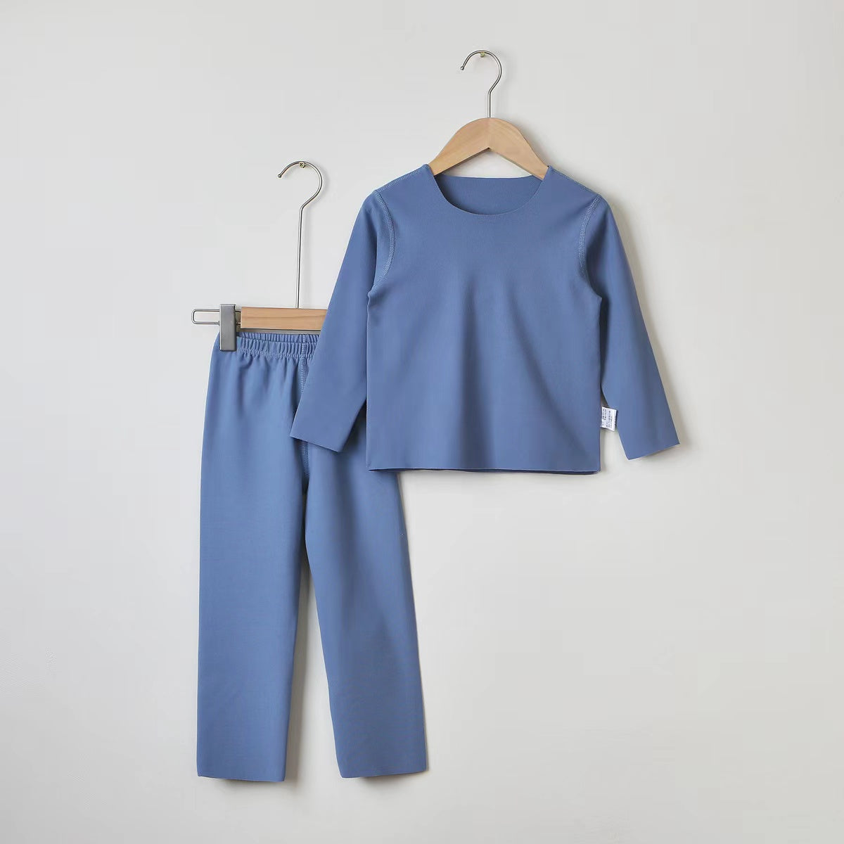 Kids Solid DE Velvet Fabric Round Collar Long-Sleeved Pajamas Sets