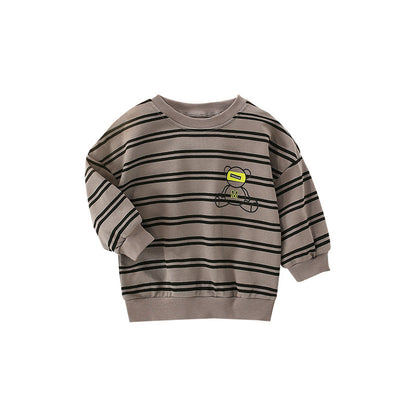 Baby Boy Bear And Striped Pattern Long Sleeve Sweatshirt