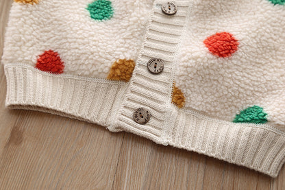Baby Polka Dot Pattern Fur Fleece Design Thermal Winter Coat