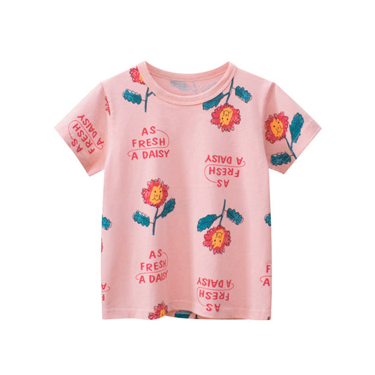 Baby Girl Floral Print Short-Sleeved Cotton Tops & T-Shirts