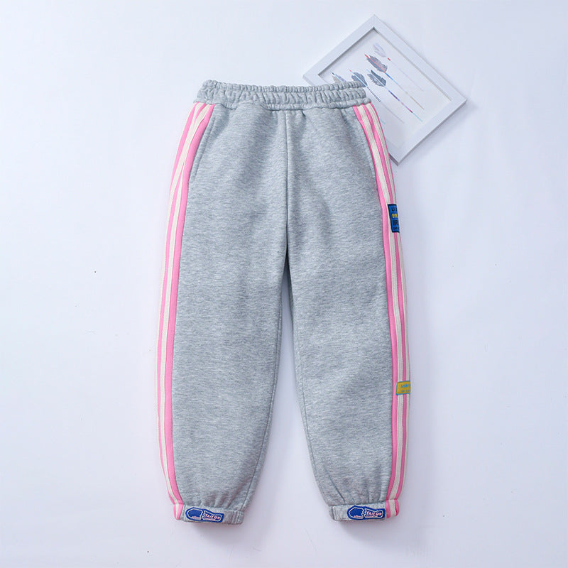Girl Solid Color Side Striped Tape Patched Design Sport Style Fashion Trousers My Kids-USA