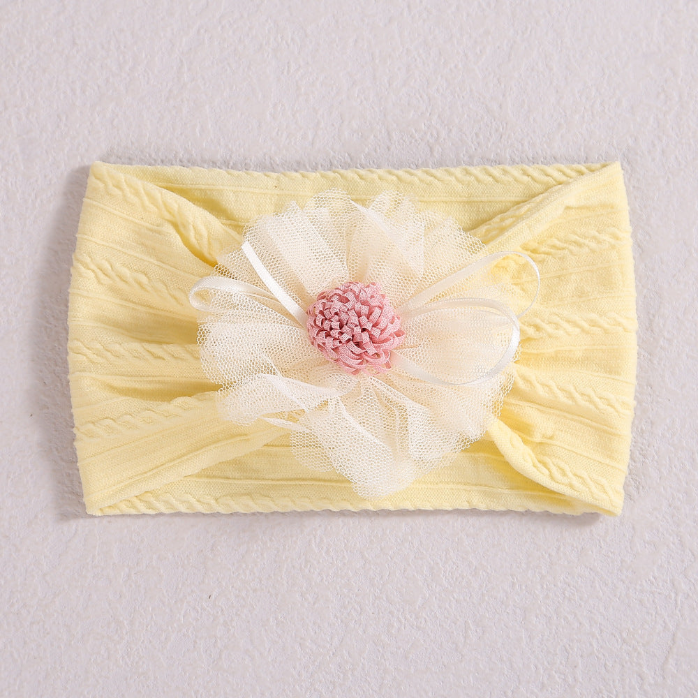 Baby Lace Floral Elastic Cotton Headband, MyKids-USA®, Headbands, MyKids-USA - Size/Age - Average Size (0-12Y) - Color - Light Yellow -  -  - JM2204282026-F